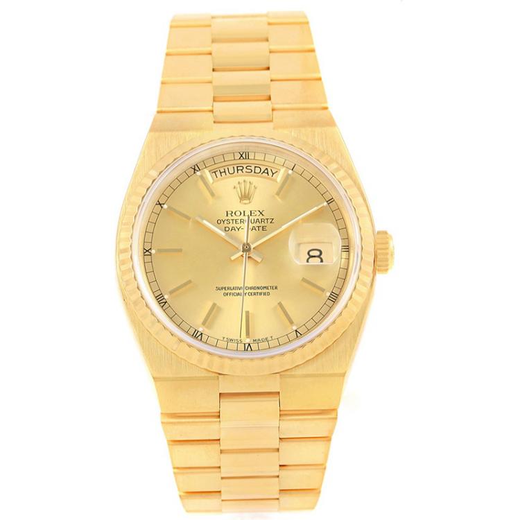 Rolex Champagne 18K Yellow Gold President Day-Date Men's Wristwatch ...