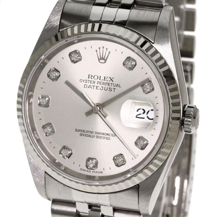 Pre Owned Rolex Silver Stainless Steel Datejust Men's Wristwatch 36MM