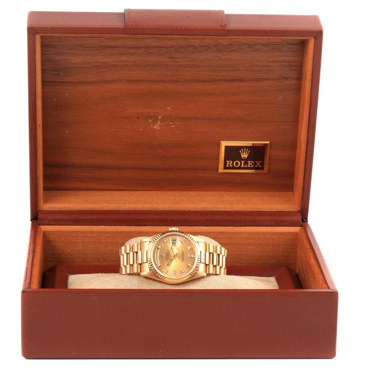 Pre Owned Rolex Champagne 18K Yellow Gold President Day-Date Men's Wristwatch 36MM