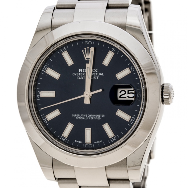 Pre Owned Rolex Blue Stainless Steel Oyster Perpetual Datejust II 116300 Men's Wristwatch 41 mm