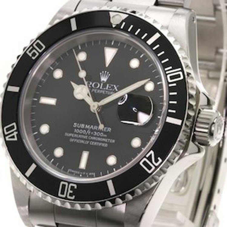 Pre Owned Rolex Black Stainless Steel Submariner Men's Wristwatch 40MM