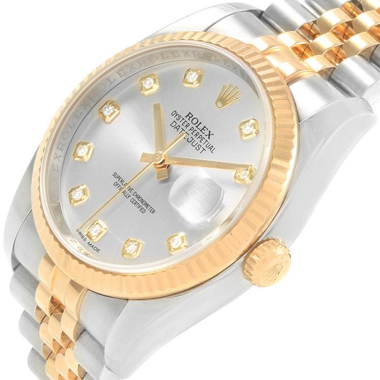 Pre Owned Rolex Silver 18K Yellow Gold and Stainless Steel Datejust Men's Wristwatch 36MM