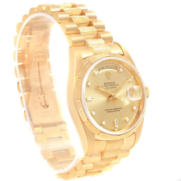 Pre Owned Rolex Champagne 18K Yellow Gold President Day-Date Men's Wristwatch 36MM