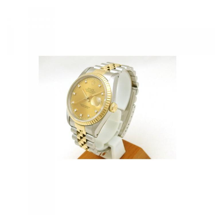 Pre Owned Rolex Champagne 18K Yellow Gold and Stainless Steel Datejust Men's Wristwatch 35MM