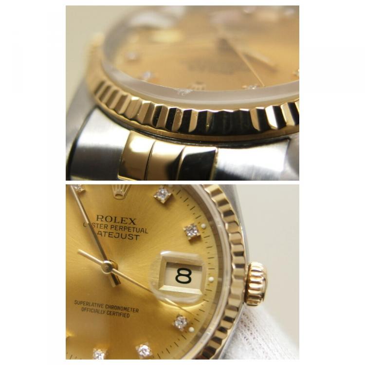 Pre Owned Rolex Champagne 18K Yellow Gold and Stainless Steel Datejust Men's Wristwatch 35MM