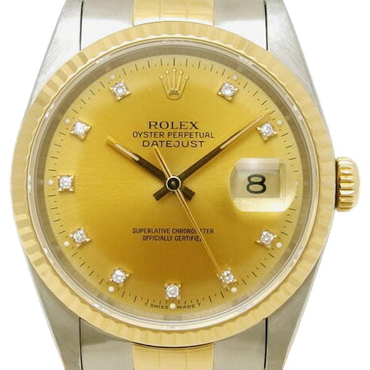 Pre Owned Rolex Champagne 18K Yellow Gold and Stainless Steel Datejust Men's Wristwatch 35MM