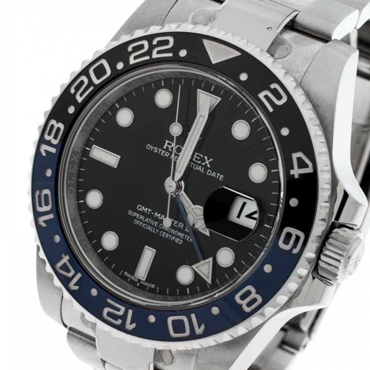 Pre Owned Rolex Black Stainless Steel GMT-Master II 'Batman' 116710 Men's Wristwatch 40 mm