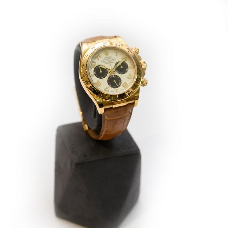 Pre Owned Rolex White 18K Yellow Gold Cosmograph Daytona Men's Wristwatch 40MM