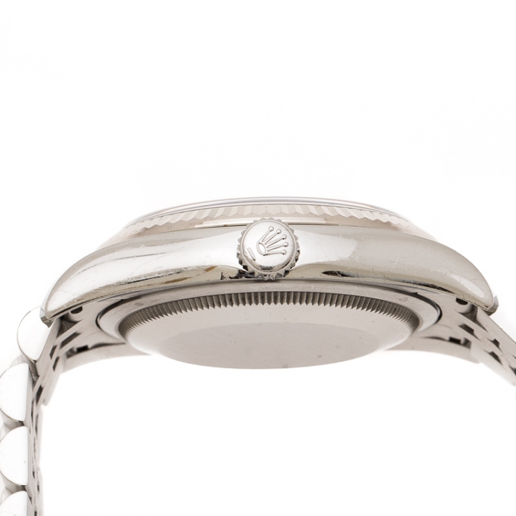 Pre Owned Rolex Dark Mother of Pearl 18K White Gold and Stainless Steel Diamonds Datejust 116234 Men's Wristwatch 36 mm