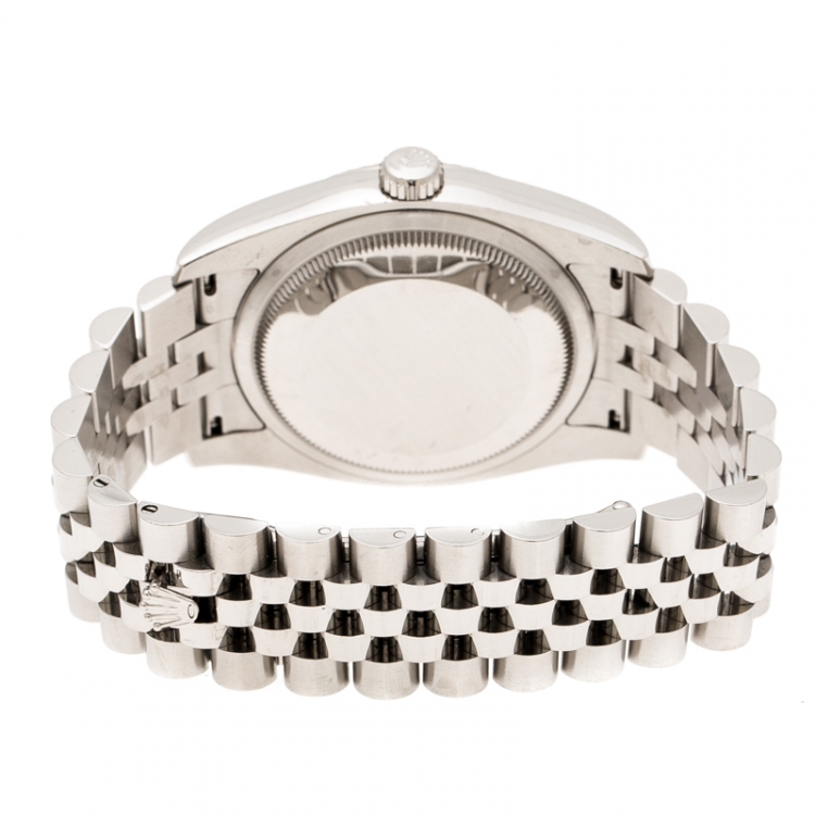 Pre Owned Rolex Dark Mother of Pearl 18K White Gold and Stainless Steel Diamonds Datejust 116234 Men's Wristwatch 36 mm