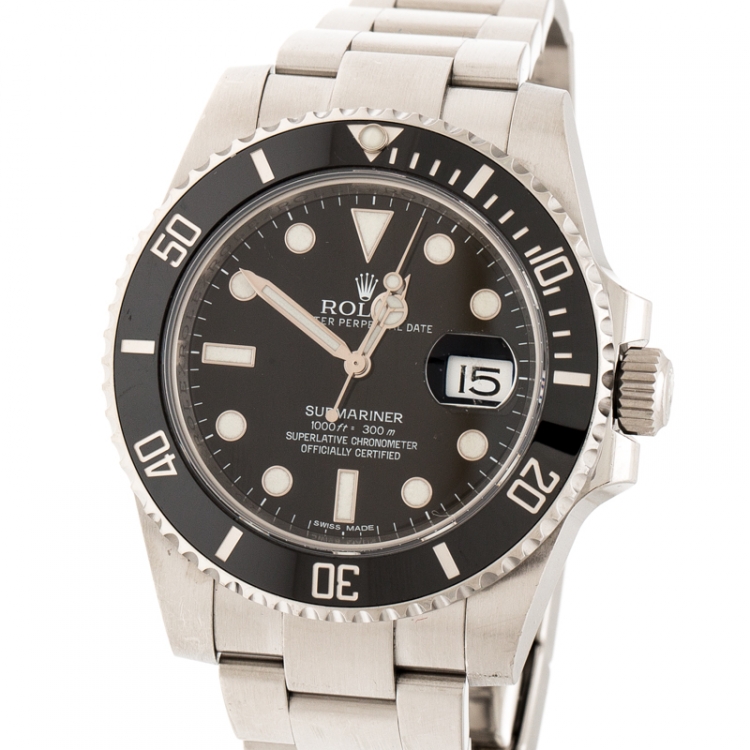 Pre Owned Rolex Black Stainless Steel Submariner Men's Wristwatch 40 mm