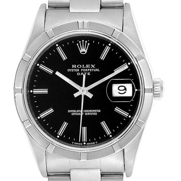 Pre Owned Rolex Black Stainless Steel Date 15210 Men's Wriswatch 34MM