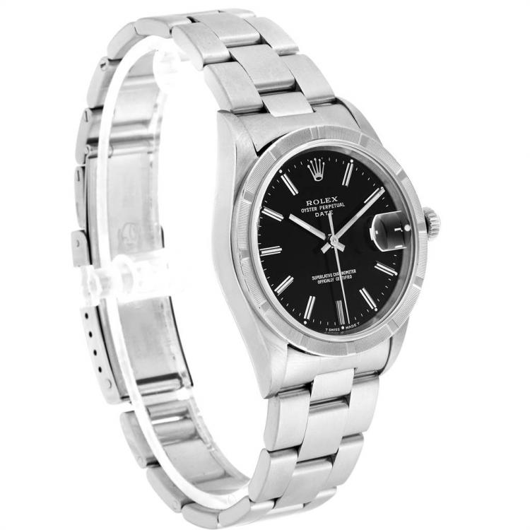 Pre Owned Rolex Black Stainless Steel Date 15210 Men's Wriswatch 34MM