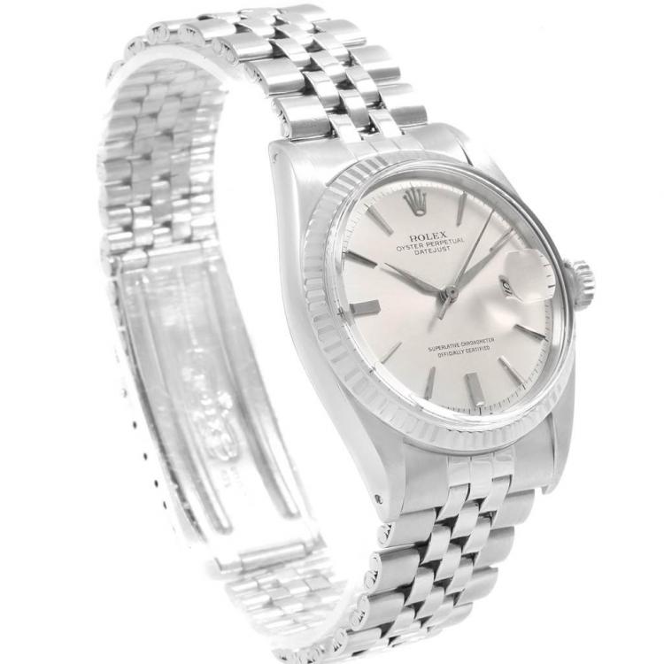 Pre Owned Rolex Silver 18K White Gold and Stainless Steel Datejust Vintage 1601 Men's Wristwatch 36MM