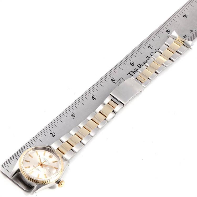 Pre Owned Rolex Silver 14K Yellow Gold and Stainless Steel Date Vintage 1505 Men's Wristwatch 34MM
