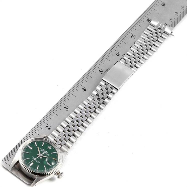 Pre Owned Rolex Green 18K White Gold and Stainless Steel Datejust Vintage 1601 Men's Wristwatch 36MM