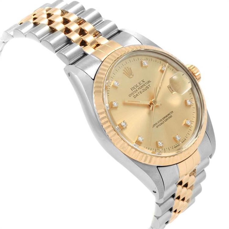 Pre Owned Rolex Champagne 18K Yellow Gold and Stainless Steel Datejust Vintage 16013 Men's Wristwatch 36MM