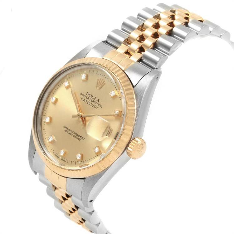 Pre Owned Rolex Champagne 18K Yellow Gold and Stainless Steel Datejust Vintage 16013 Men's Wristwatch 36MM