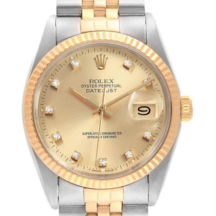 Pre Owned Rolex Champagne 18K Yellow Gold and Stainless Steel Datejust Vintage 16013 Men's Wristwatch 36MM