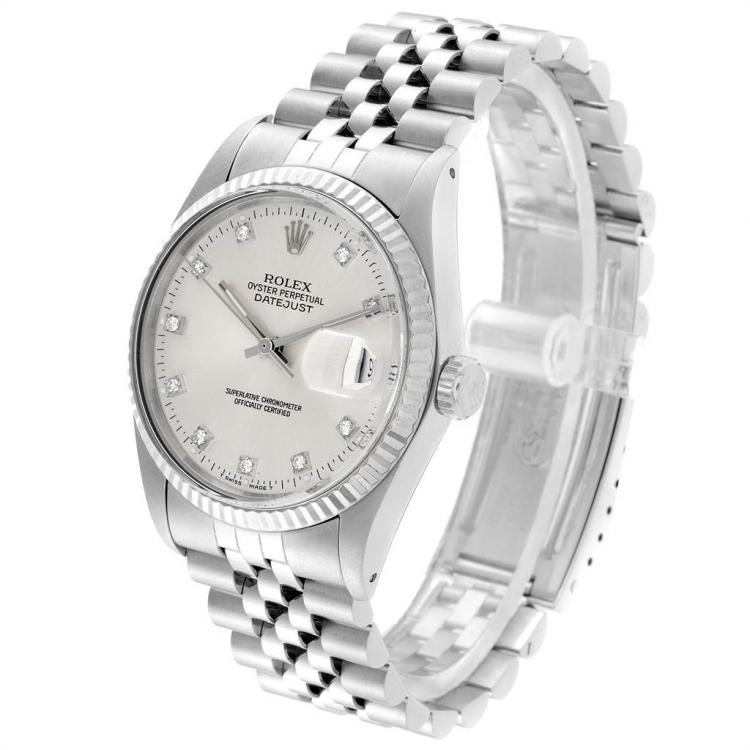 Pre Owned Rolex Silver 18K White Gold and Stainless Steel Datejust Vintage 16014 Men's Wristwatch 36MM