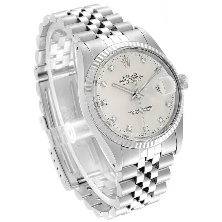 Pre Owned Rolex Silver 18K White Gold and Stainless Steel Datejust Vintage 16014 Men's Wristwatch 36MM