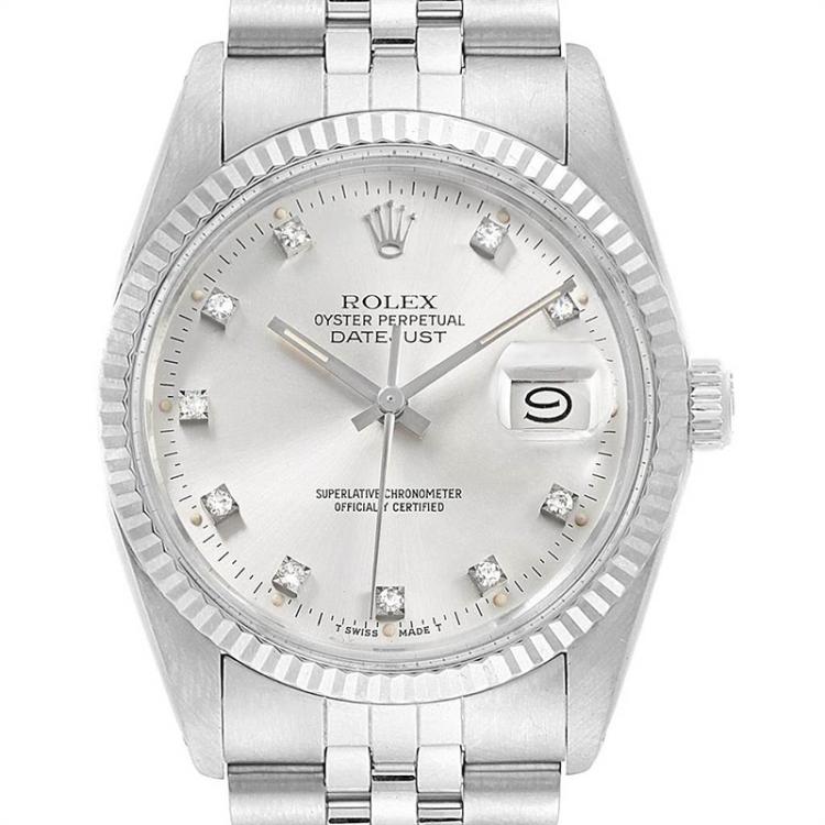 Pre Owned Rolex Silver 18K White Gold and Stainless Steel Datejust Vintage 16014 Men's Wristwatch 36MM