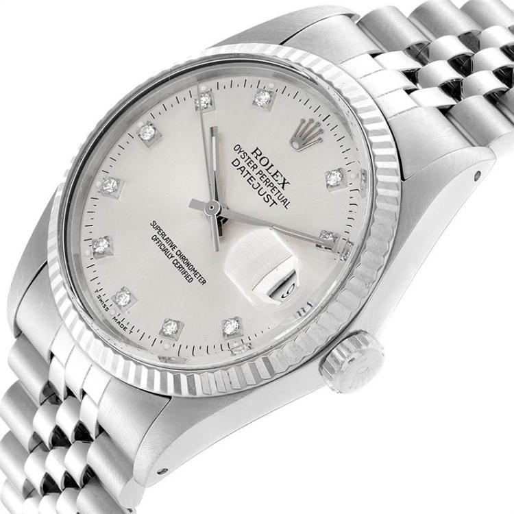Pre Owned Rolex Silver 18K White Gold and Stainless Steel Datejust Vintage 16014 Men's Wristwatch 36MM