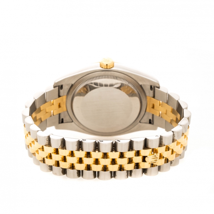 Pre Owned Rolex White 18K Yellow Gold Stainless Steel Datejust 36 116233 Men's Wristwatch 36 mm