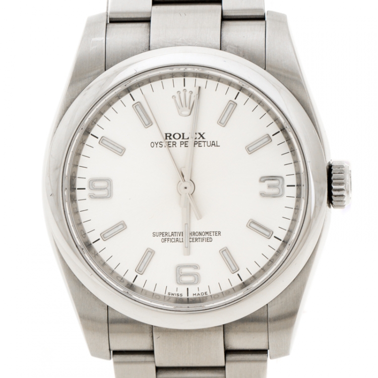 Pre Owned Rolex Silver  Stainless Steel Oyster Perpetual Men's Wristwatch 36 mm