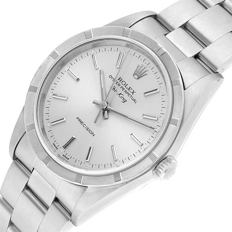 Pre Owned Rolex Silver Stainless Steel Air King 14010 Men's Wristwatch 34MM