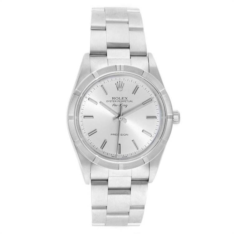 Pre Owned Rolex Silver Stainless Steel Air King 14010 Men's Wristwatch 34MM