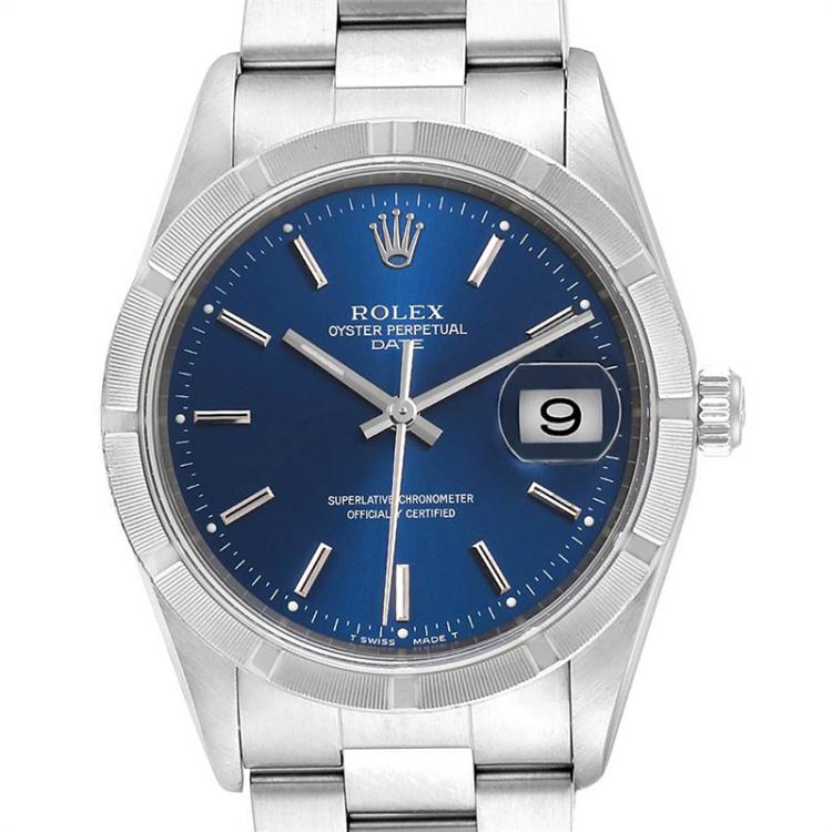 Pre Owned Rolex Blue Stainless Steel Date Automatic 15210 Men's Wriswatch 34 MM