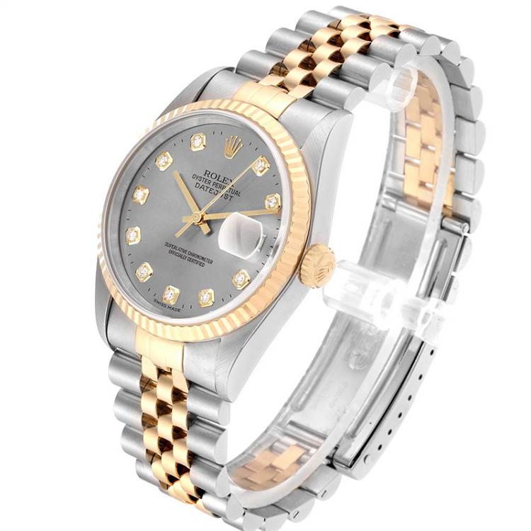 Pre Owned Rolex Silver 18K Yellow Gold Diamond and Stainless Steel Datejust 16233 Men's Wristwatch 36MM