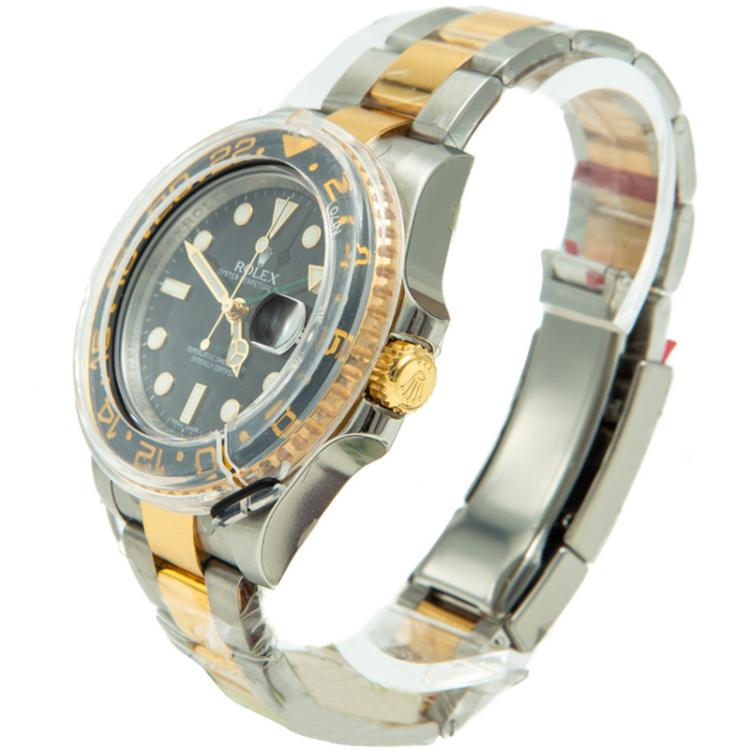 Pre Owned Rolex GMT Master Ii Steel & Yellow Gold Black Dial & Bezel Men's Watch 40MM