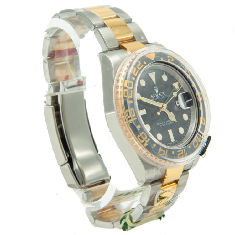 Pre Owned Rolex GMT Master Ii Steel & Yellow Gold Black Dial & Bezel Men's Watch 40MM