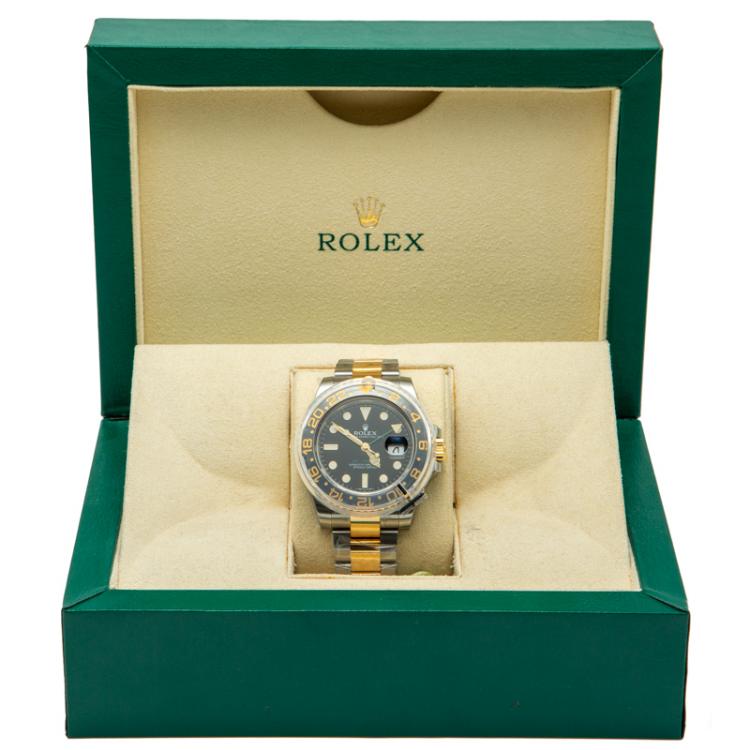 Pre Owned Rolex GMT Master Ii Steel & Yellow Gold Black Dial & Bezel Men's Watch 40MM