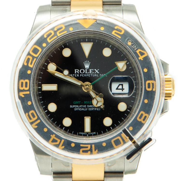 Pre Owned Rolex GMT Master Ii Steel & Yellow Gold Black Dial & Bezel Men's Watch 40MM