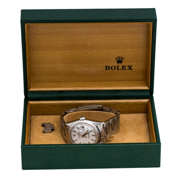 Pre Owned Rolex White Stainless Steel Datejust 16220 Men's Wristwatch 36 mm