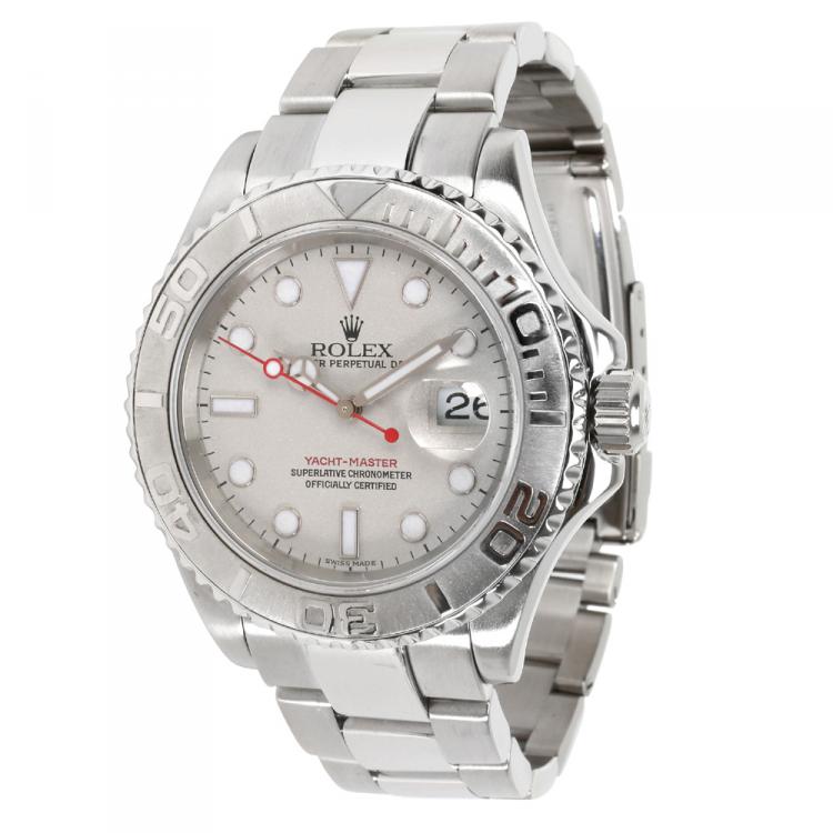 Pre Owned Rolex Grey Stainless Steel and Platinum Yachtmaster 16622 Men's Wristwatch 40MM