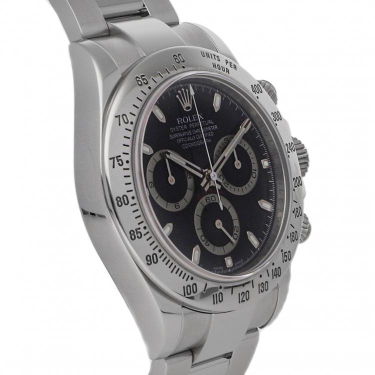 Pre Owned Rolex Black Stainless Steel Daytona 116520 Men's Wristwatch 40 mm