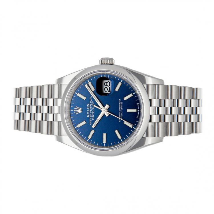 Pre Owned Rolex Blue Stainless Steel Datejust 126200 Men's Wristwatch 36 MM