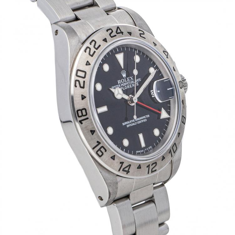 Pre Owned Rolex Black Stainless Steel Explorer II 16570 Men's Wristwatch 40 MM