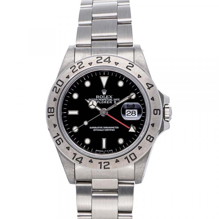 Pre Owned Rolex Black Stainless Steel Explorer II 16570 Men's Wristwatch 40 MM
