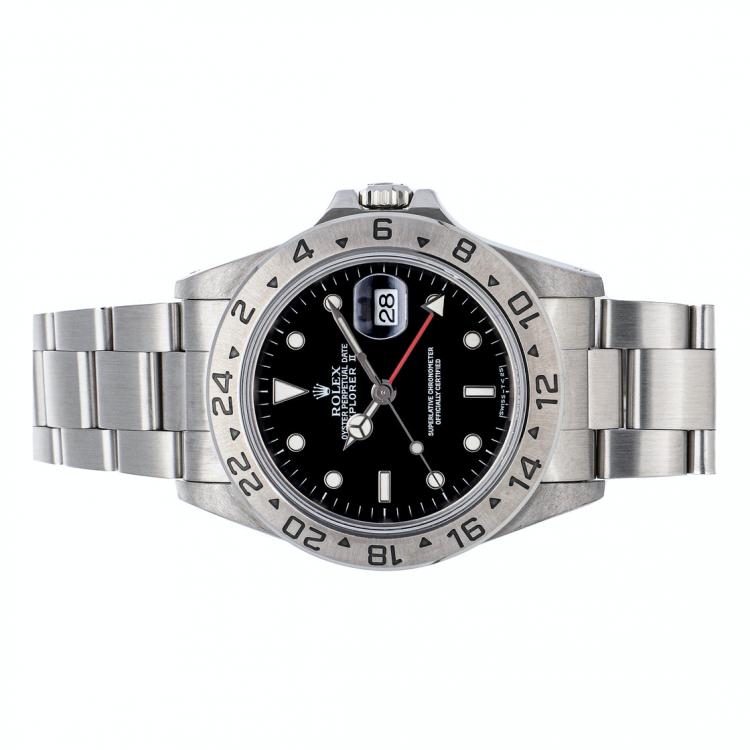 Pre Owned Rolex Black Stainless Steel Explorer II 16570 Men's Wristwatch 40 MM