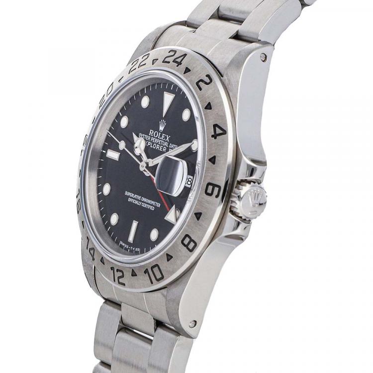 Pre Owned Rolex Black Stainless Steel Explorer II 16570 Men's Wristwatch 40 MM
