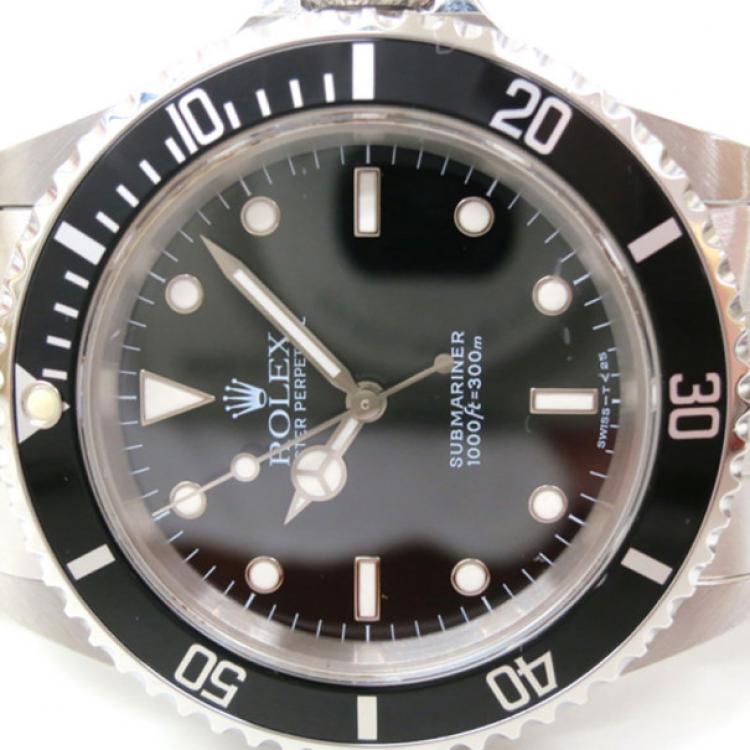 Pre Owned Rolex Submariner Non Date Wristwatch SS Black Silver Mens 