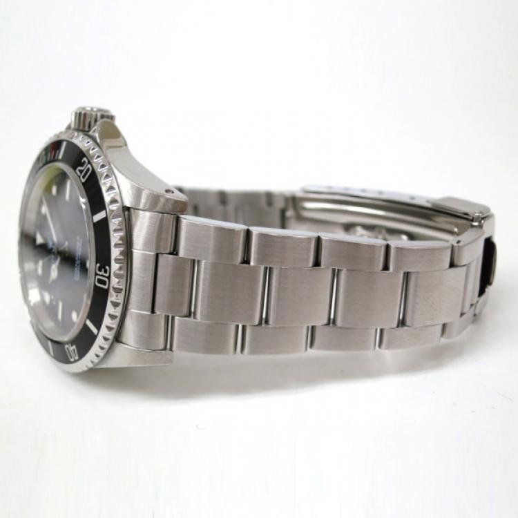 Pre Owned Rolex Submariner Non Date Wristwatch SS Black Silver Mens 