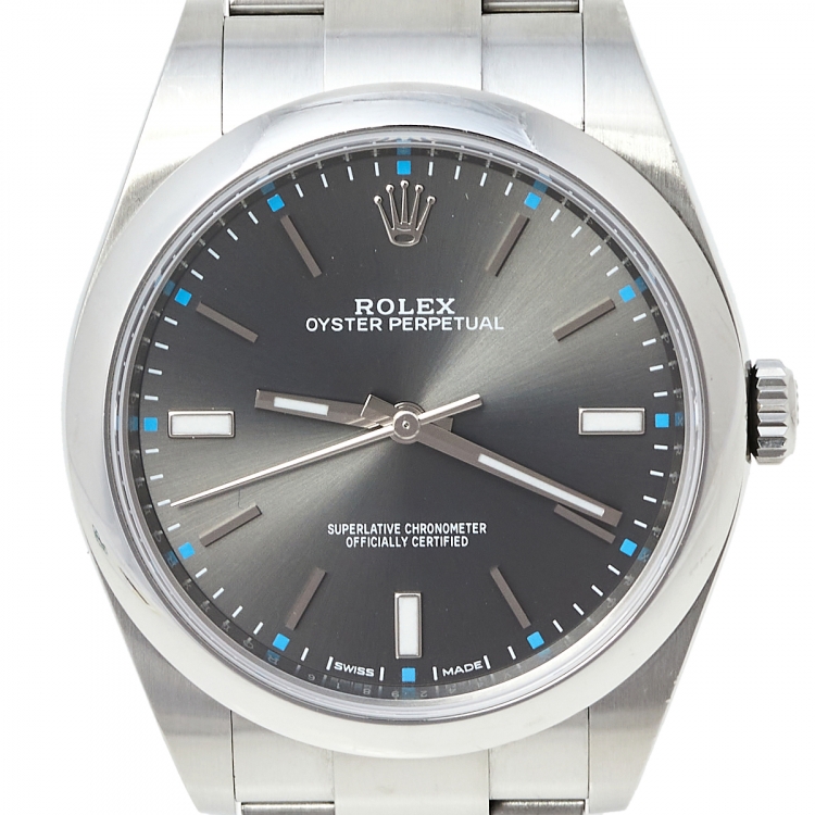 Pre Owned Rolex Grey Stainless Steel Oyster Perpetual M114300-0001 Automatic Men's Wristwatch 39 mm