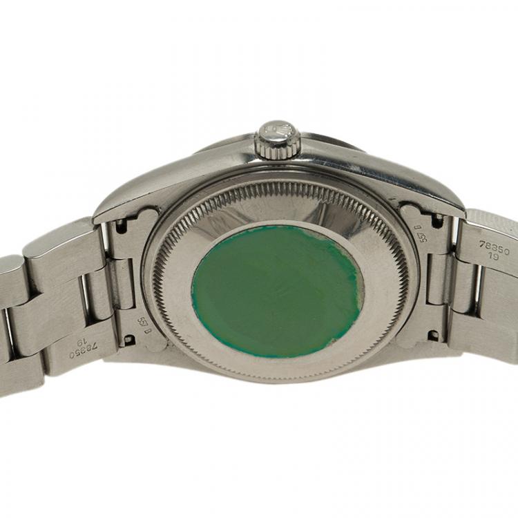 Pre Owned Rolex Black Stainless Steel Oyster Perpetual Date Men's Wristwatch 34MM