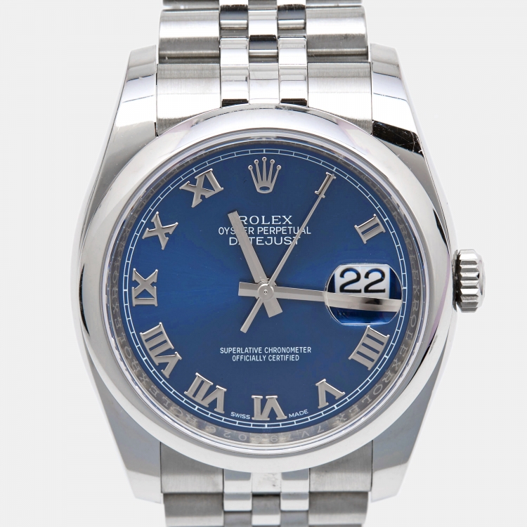 Pre Owned  Rolex Blue Stainless Steel Datejust 116200 Men's Wristwatch 36 mm